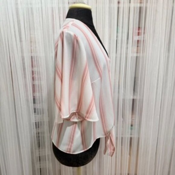 Lush Krisantha Tie-front Blouse Mauve & Cream size Medium Camp Shirt - Picture 4 of 11